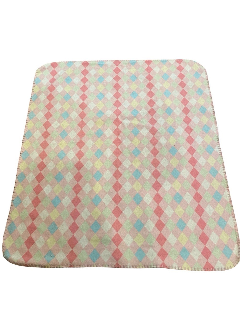Vintage Argyle Blankets & Beyond Pink Fleece Baby Blanket Triangle Lovey Green